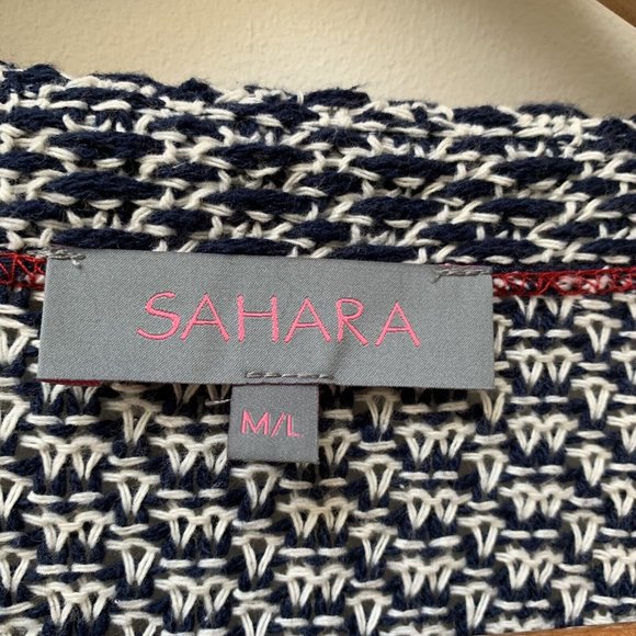 Sahara Cardigan Jacket Sze M / L Navy Blue & White Cotton Blend Draped Oversized - Picture 8 of 12